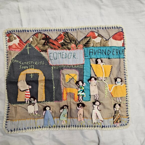 Vintage Peruvian Arpillera Textile Folk Art Embroidered Applique 3D Wall Hanging - Picture 1 of 16